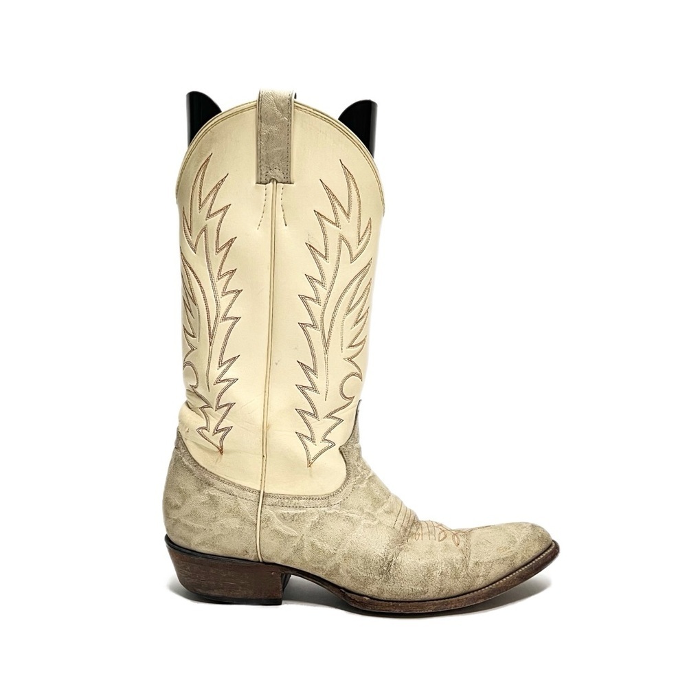 Vintage 1980s men's ivory reptile and cow leather western mid calf cowboy boots